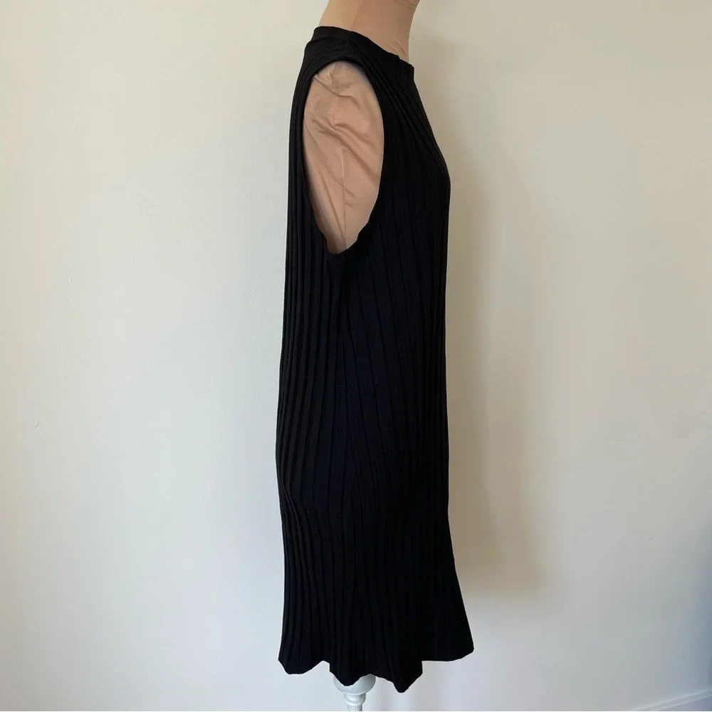 Eileen Fisher System Black Wide Rib Stretch Mock Neck Sleeveless Dress NWT Sz M